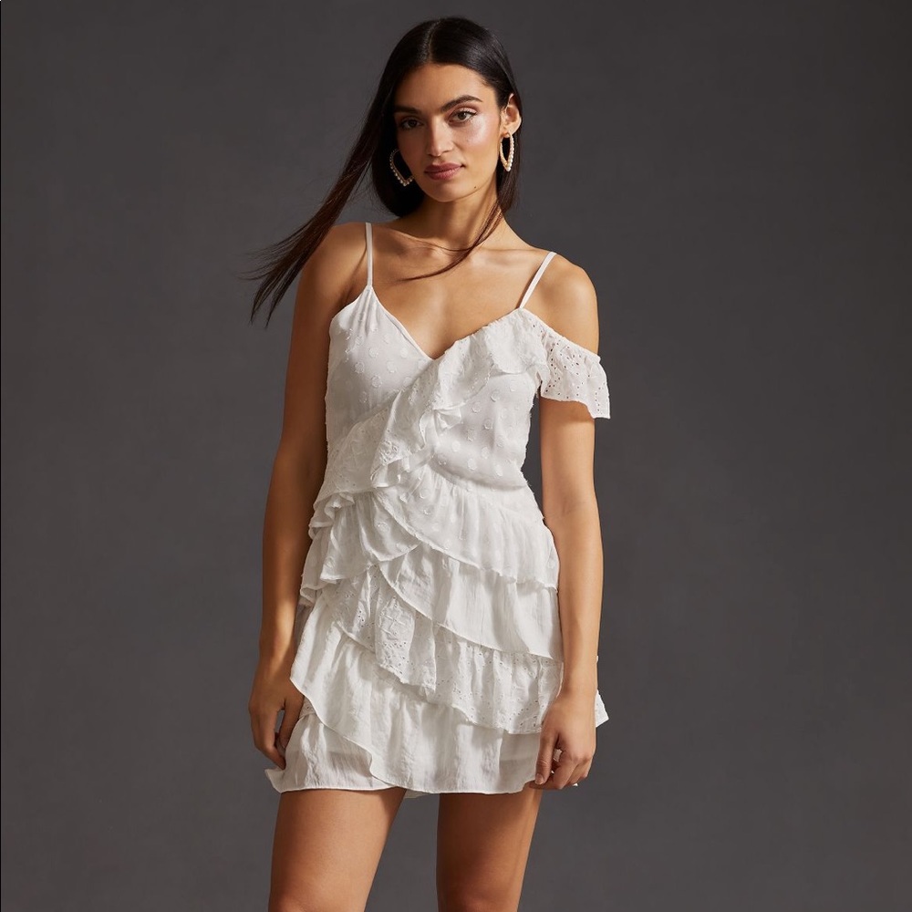 NWT By Anthropologie V-Neck Asymmetrical Ruffle Mini Dress - Size 12